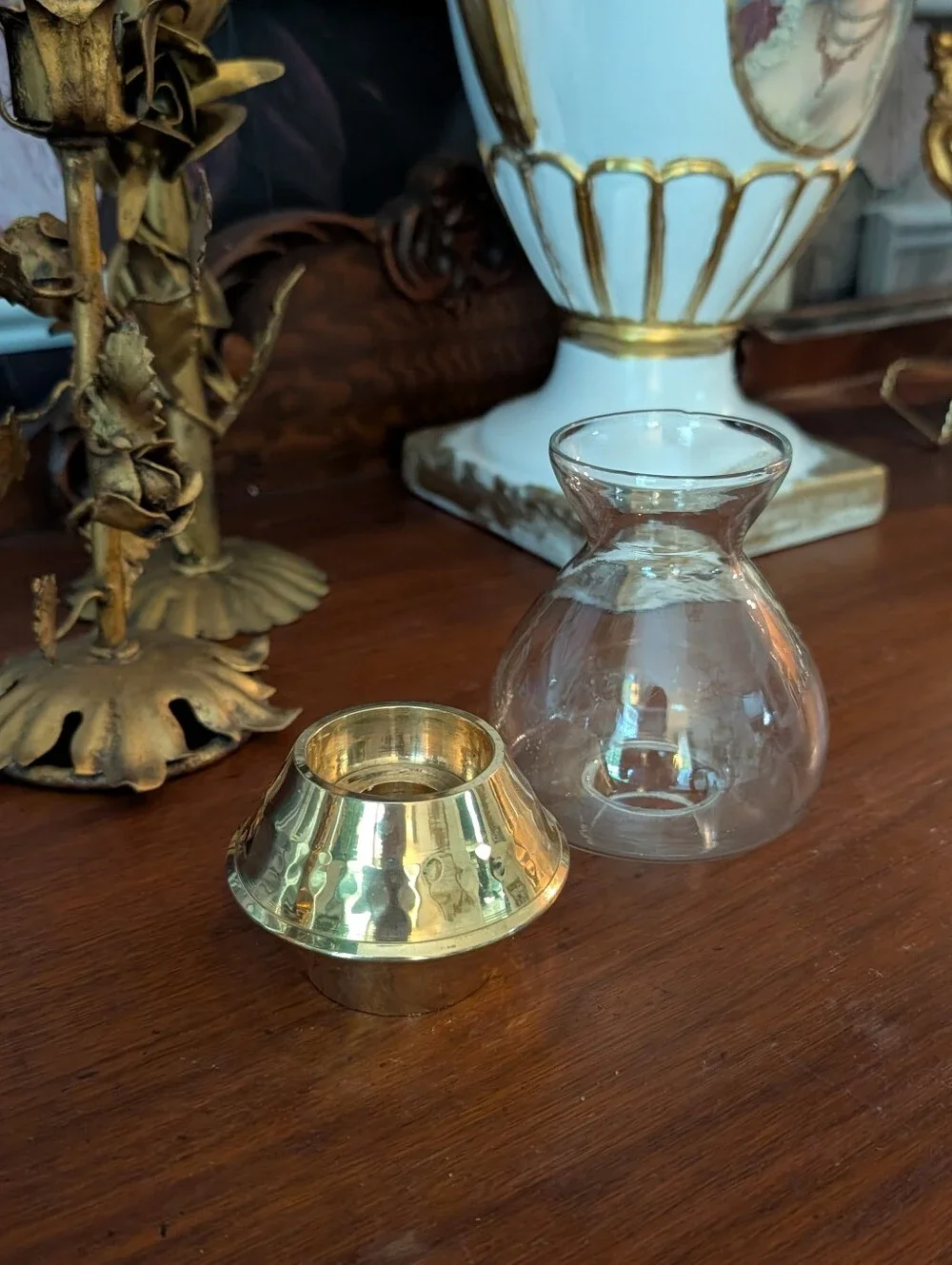Vintage Brass Gold Hurricane Candle holder 6